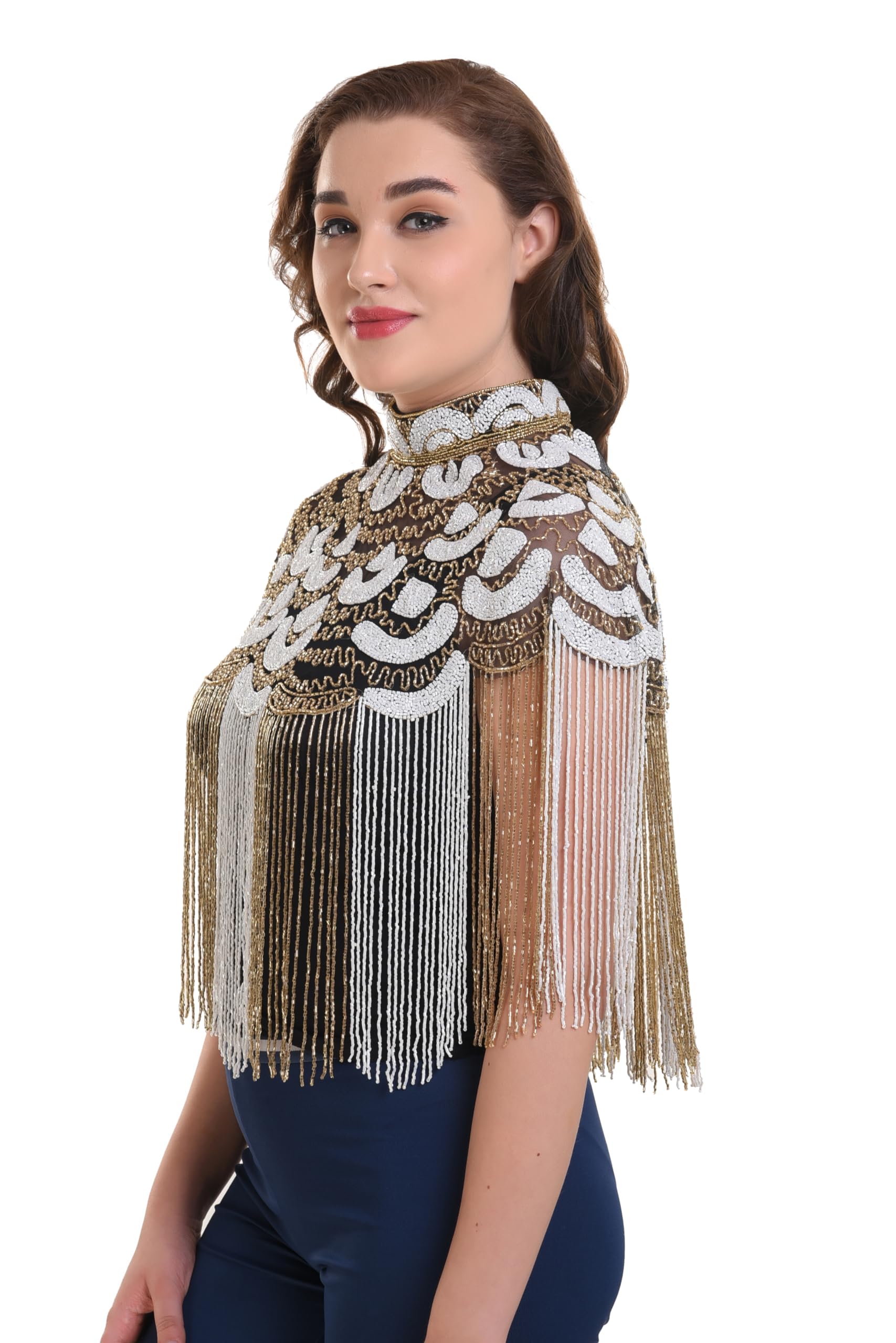 Women's New Styles Poncho for Girls High Neck Beaded Ponchu-picture-48
