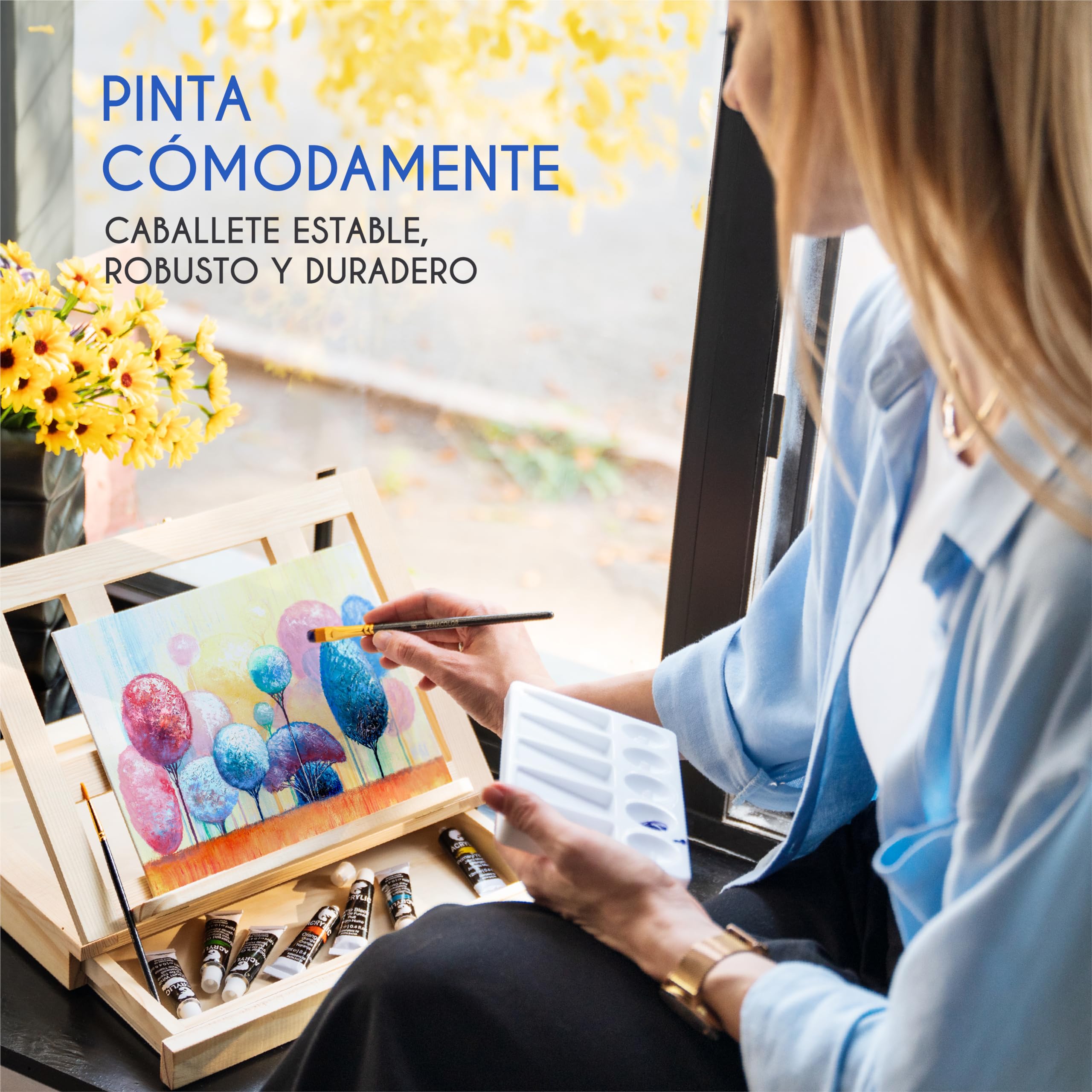 Kit Pintura con 22 piezas - 12 Tubos de Pintura Acrílica, 6 Pinceles de Pintura, Lienzo de Pintura, 2 Espátulas y Paleta de Pintura
