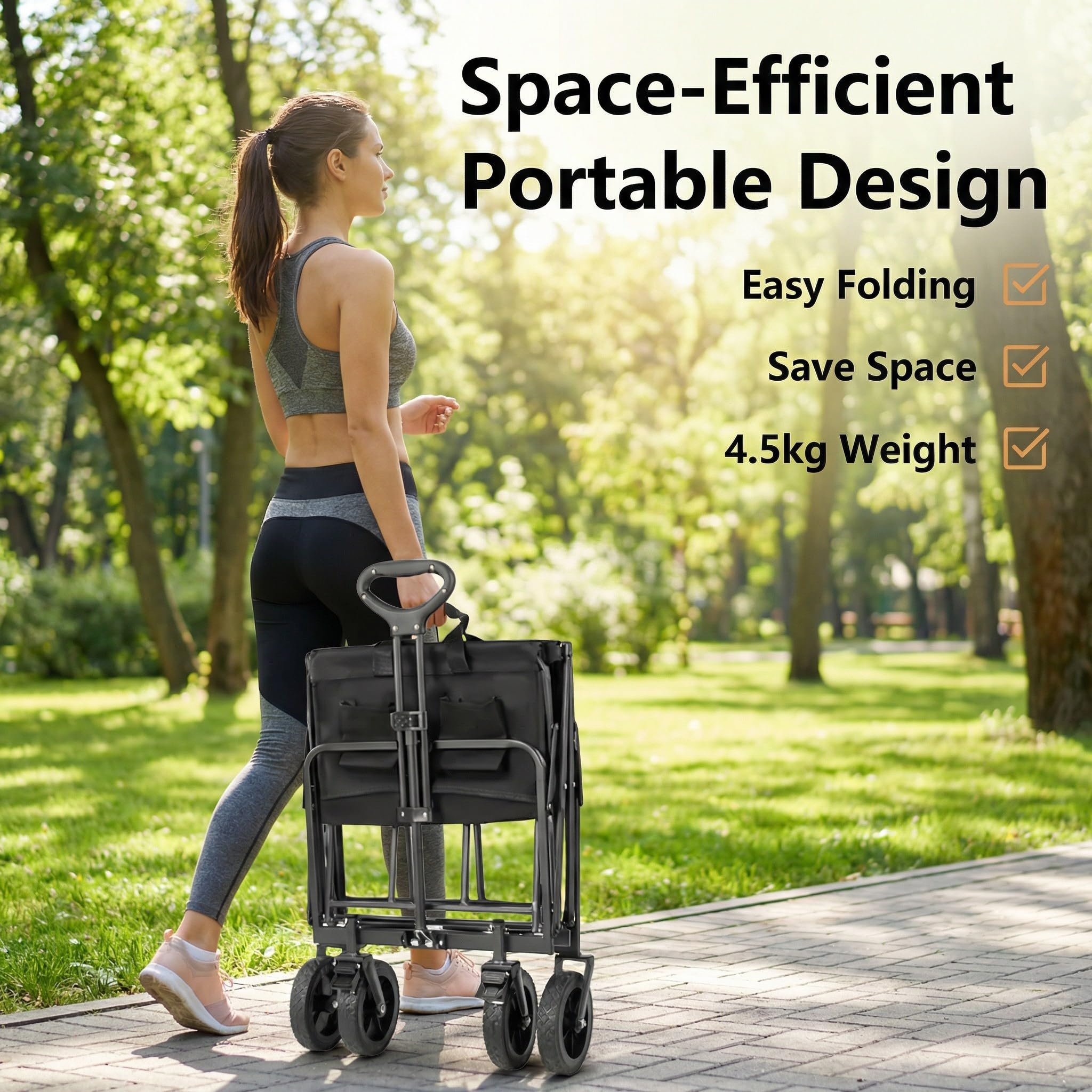Carrello pieghevole da 100L, con ruote silenziose, 150 kg, per giardino, campeggio, shopping e picnic, pieghevole, con ruote stabili