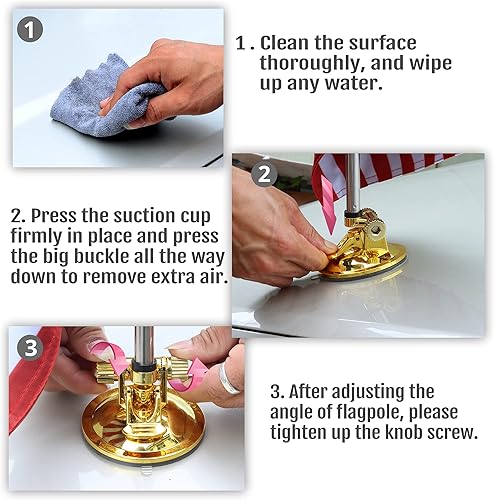 Miniatura 6 de Anley Bandera nacional de Estados Unidos y asta de bandera con soporte de succión de aire, estilo ventosa al aire libre para automóvil, camión,