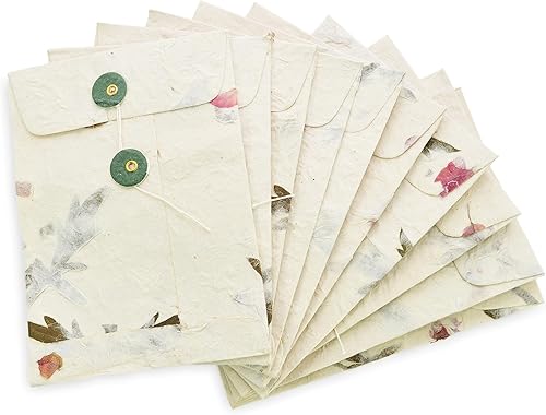 Kathmandu Valley Co. Sobre de papel Lokta hecho a mano con cierre de botón de cuerda, funda para documentos, para invitaciones, correos, 4.5 x 6.5