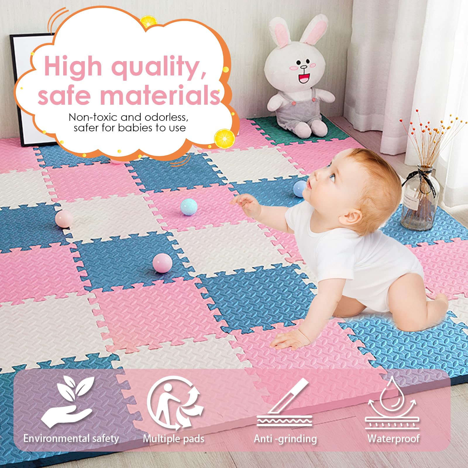 Alfombra Puzzle Bebé, 16 Piezas Colchoneta Bebé Suelo, Alfombra Infantil, Suelo de Goma EVA Suave, Tapete de Juego, Alfombra Gateo Bebe En Espuma EVA, 30 * 30 * 1cm