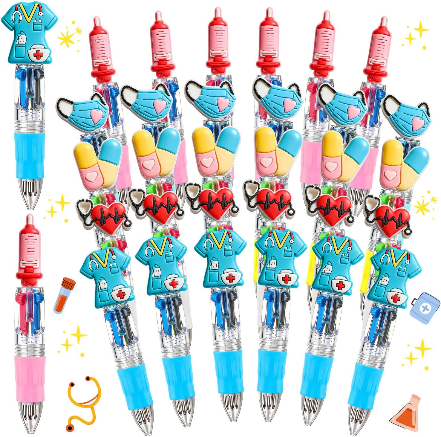 30 Pcs 4 in 1 Mini Nurse Multicolor Ballpoint Pens Cartoon Cute Pens Bulk for Kids Retractable Ballpoint Pen 0.7mm for for Nurses Medical Assistant Students School Nurses Week Appreciation Gift