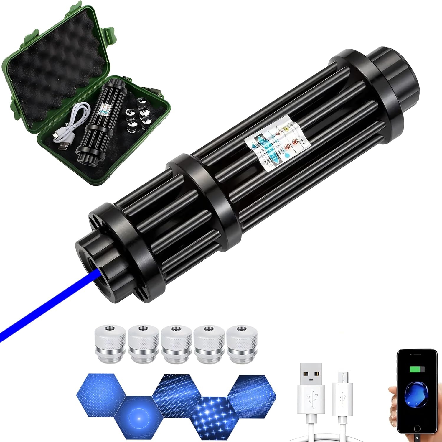 Blue Flashlight, Long Range Blue Flash Light with Adjustable Focus, Rechargeable Handheld Light for Hiking, Camping, Fishing