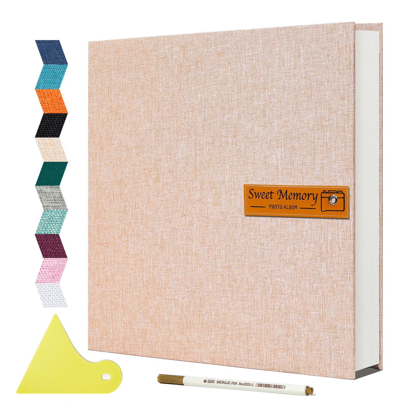 Spbapr Large Photo Album Self Adhesive Magnetic Scrapbook,DIY Scrapbook Album for 4x6 5x7 8x10 Picture,60 Pages Linen Cover Memory Book for Wedding Family Baby Pets, with Metallic Pen and Scraping