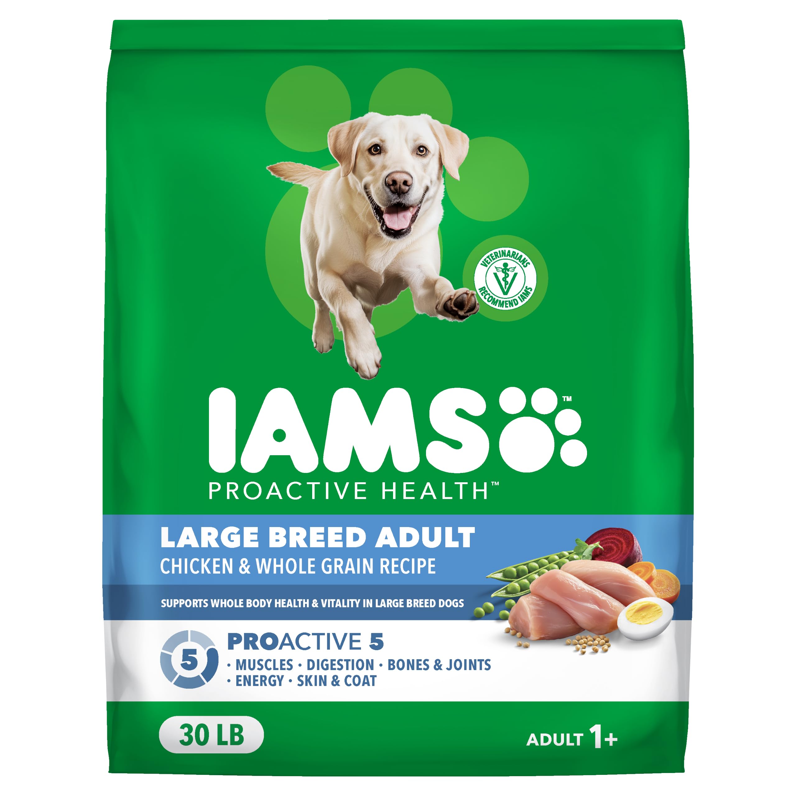 IAMS Proactive Health Large Breed Dry Dog Food, Chicken, 30 lb Chicken & Rice 30 Pound (Pack of 1)