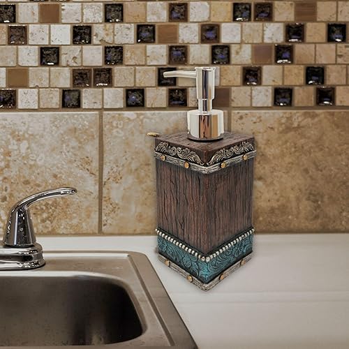 Miniatura 7 de BestGiftEver Dispensador de jabón Southwestern, accesorios de baño de vaquero, bomba de jabón inspirada en cuero sintético y cuero decoración del