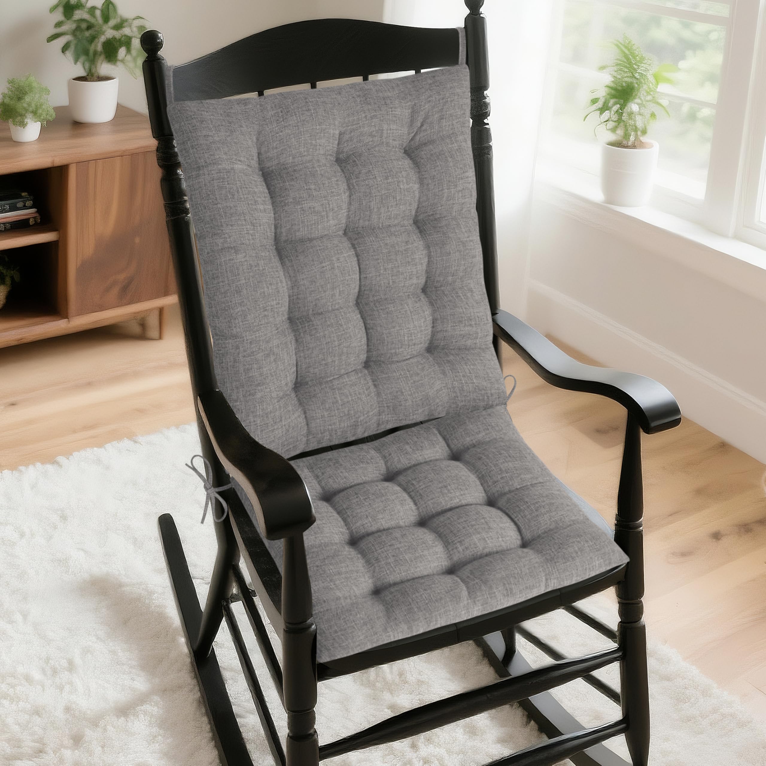 AddGrace Rocking Chair Cushions Indoor with Ties 53×43/43×43cm Light Grey