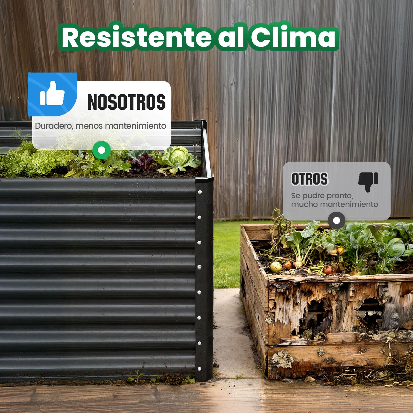 Quictent Jardineras Elevadas de Metal Galvanizado, Macetero Sin Fondo para Verduras con Jaulas para Tomates Incluidas, 120x90x62cm