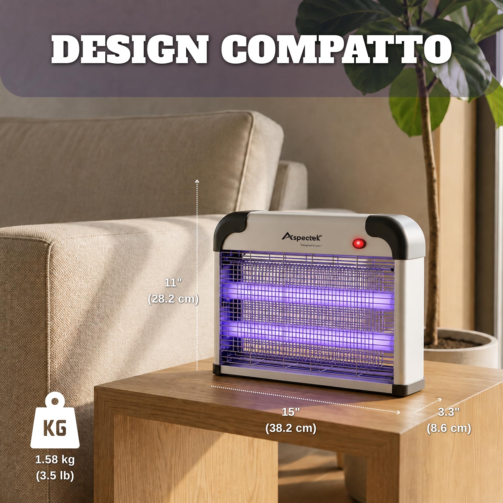 ASPECTEK Lampada Antizanzare Elettrica 20W 2800V – Sterminatore di Insetti e Mosche per Interni, Trappola per Insetti Volanti (Zanzare, Mosche, Moscerini), Include 2 Lampadine UV di Ricambio