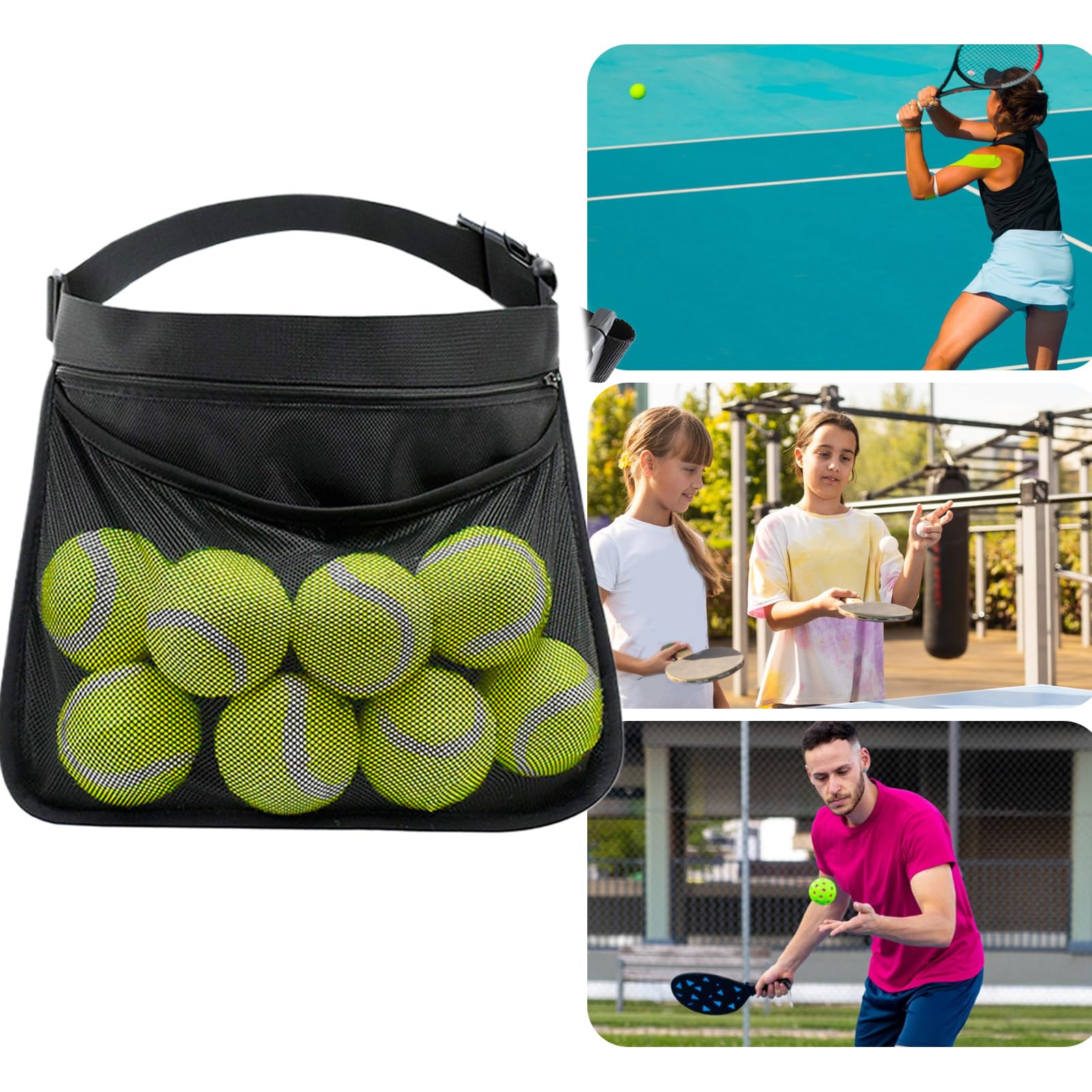 Generico Portapalle Da Tennis Da Cintura - Cintura Portapalle Per Pickleball | Borretta Portatile Unisex Per Pickleball E Baseball