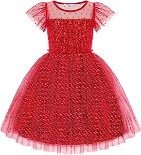Little Girl Dresses Contrast Mesh Ruffle Sleeve Birthday Holiday Princess Toddler Tulle Dress for 2-7 Years Old - Buy now
