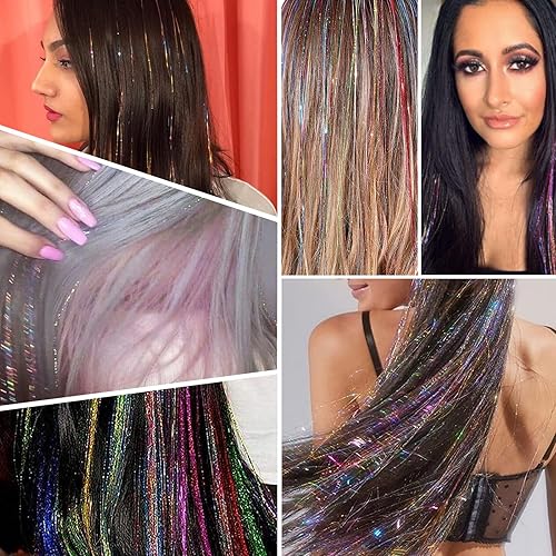 Miniatura 6 de LOMIMOS 6pcs Rainbow Hair Tinsel Clip, Sparkle Shiny Highlight Synthetic Extension Strand with Clip On Hair for Party Dazzle Christmas New Year