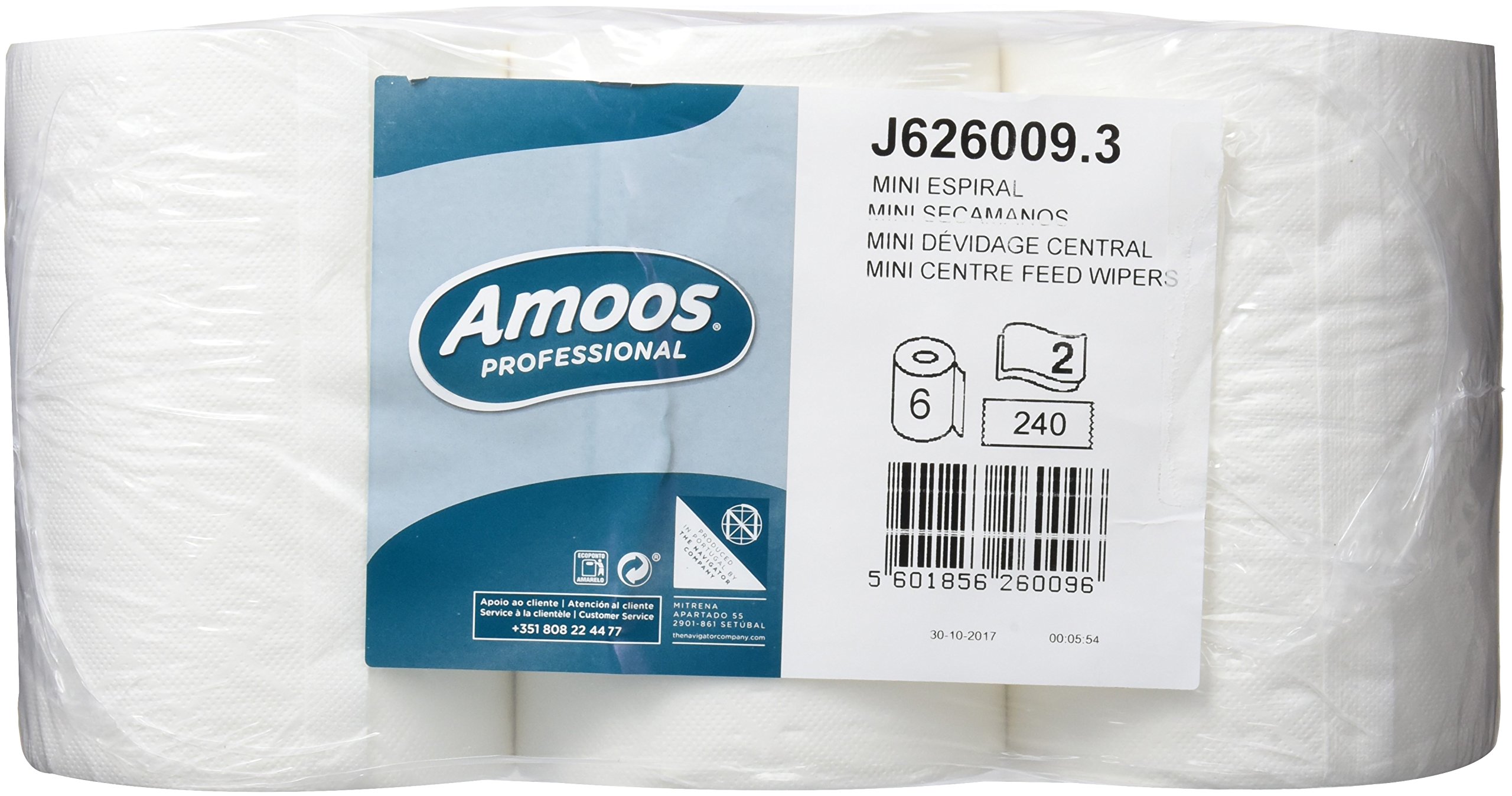 Amoos Rollos Mini Secamanos de 2 Capas - Paquete de 6 x 413.50 gr - Total: 2481 gr, 60 m