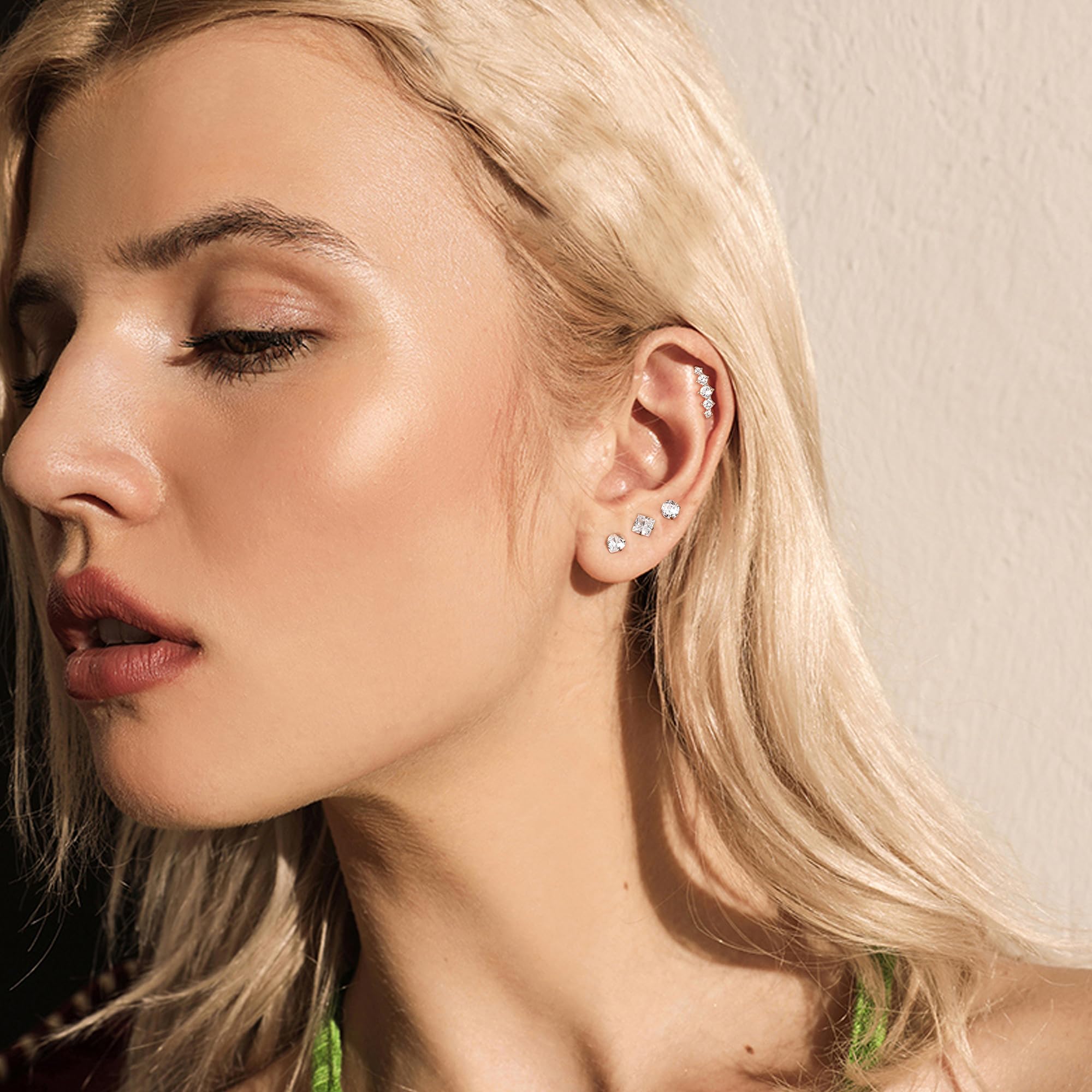 JeweBella 9 Pezzi 16G Orecchini Donna Acciaio Chirurgico Piercing Orecchio Argento/Oro Orecchini Cuore Fiore Set Piercing Orecchio Trago Helix Conch