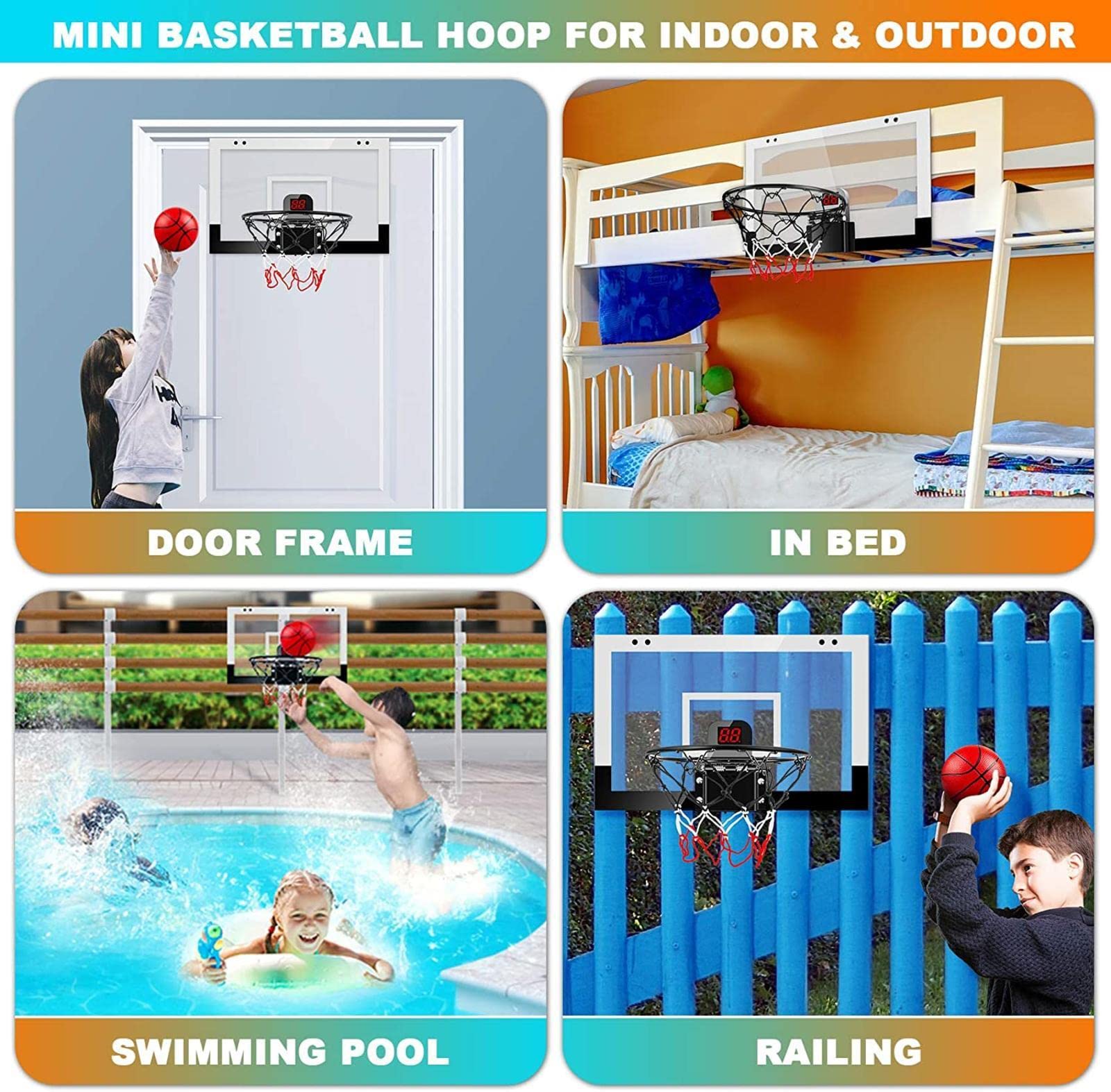 Canestro Basket Esterno Regolabile, Segnapunti Elettronico con Audio Molto Resistente Tabellone per Canestro, per Bambini,Ragazzi,Adulti