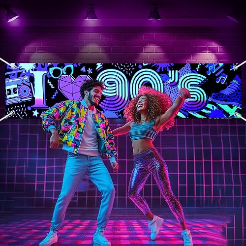 Miniatura 6 de Decoraciones de fondo de fiesta de los años 90, pancarta de los años 90, telón de fondo de neón retro graffiti de los años 90, fiesta temática de