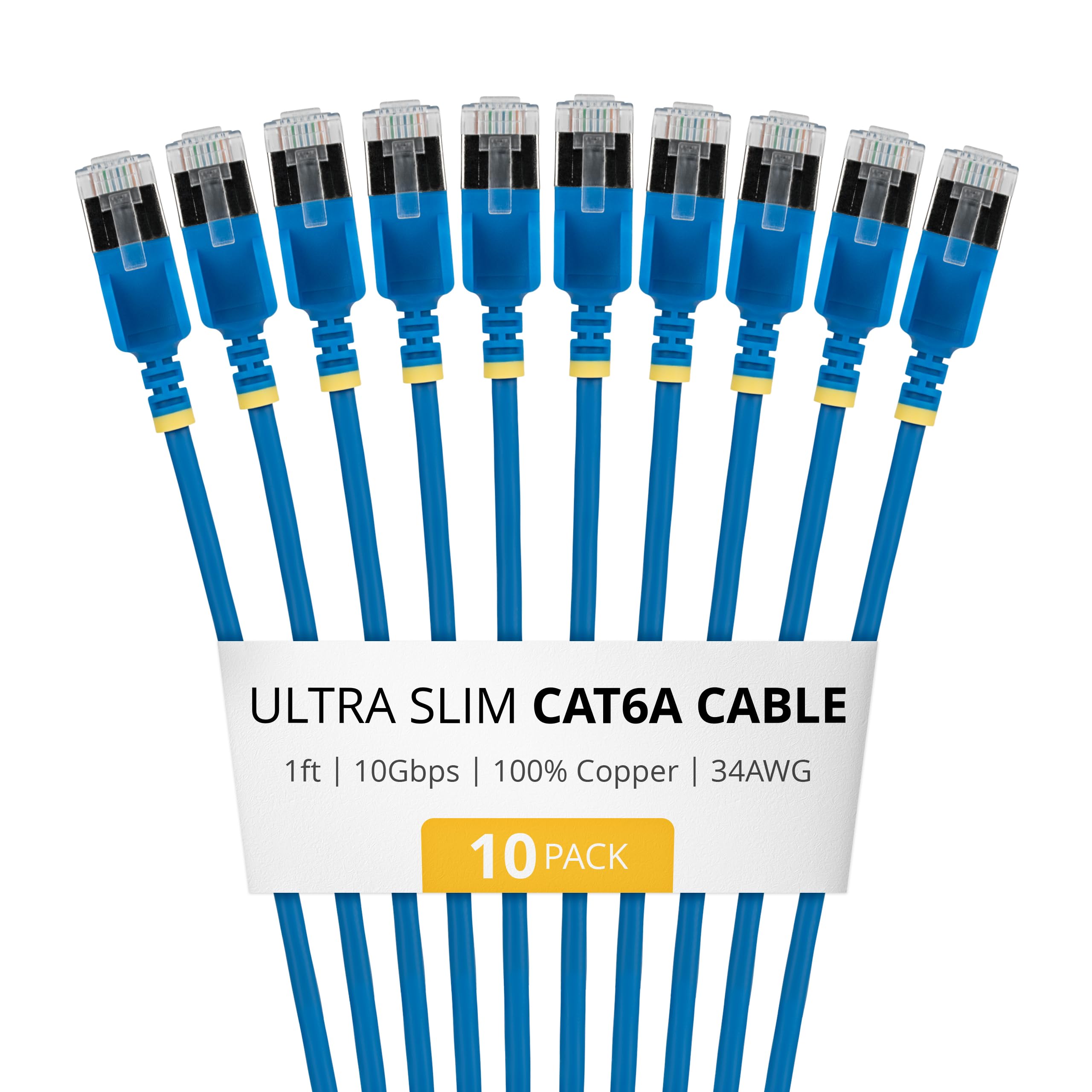 StarTech - Cable Ethernet Cat6A ultra delgado de 6 pulgadas, paquete de 10, sin enganches, FTP, cable de cobre puro desnudo, cable de conexión de red RJ45 ultra delgado de 34 AWG