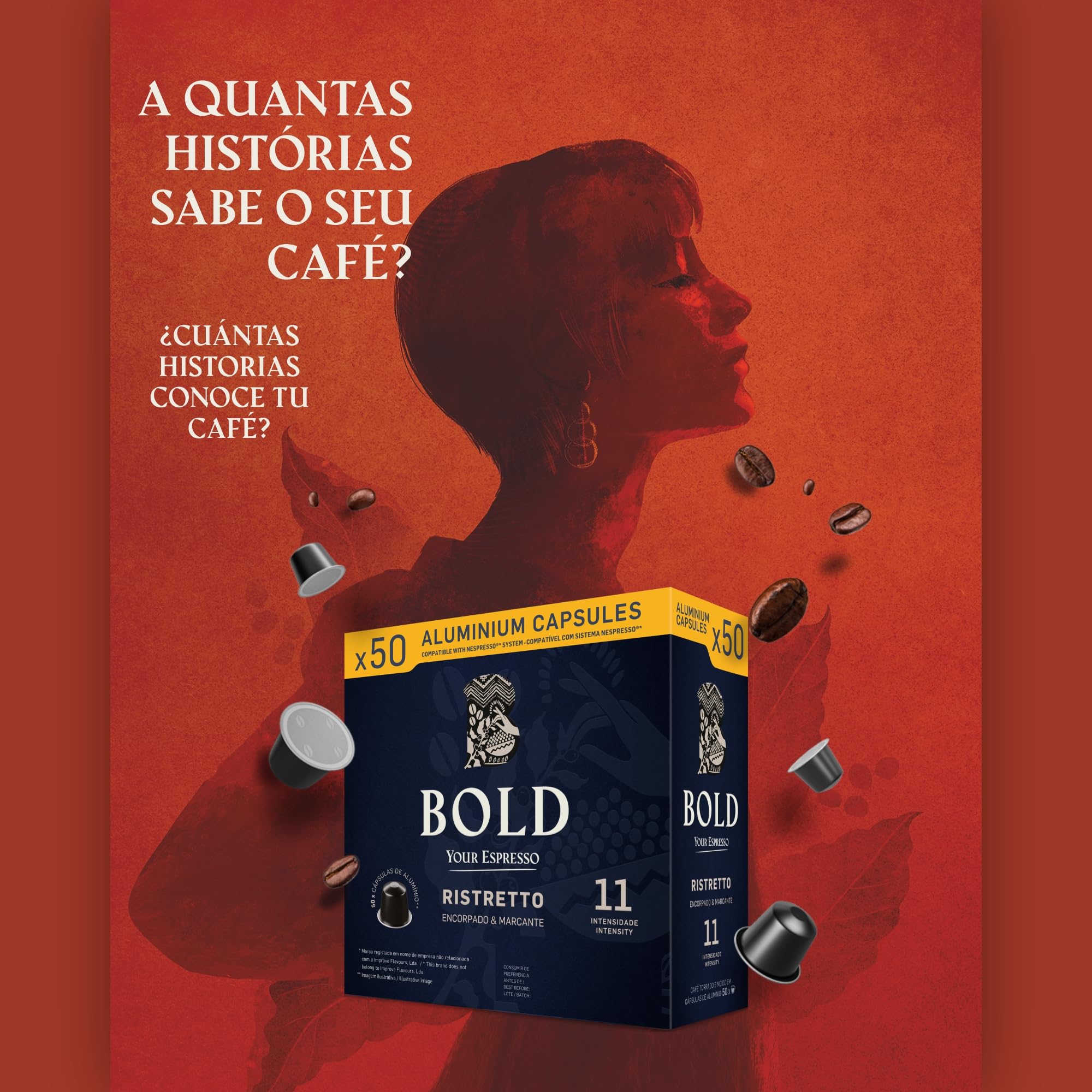 BOLD Cápsulas de Café Ristretto Compatibles con Nespresso, 200 Cápsulas de Aluminio, Intensidad 11, Café Espresso Intenso y Cremoso