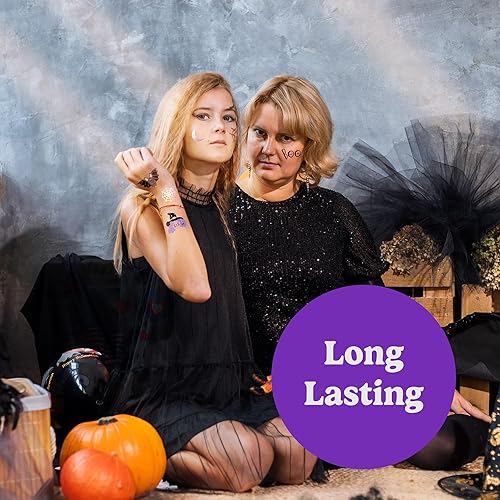 Miniatura 5 de HOUSE OF PARTY Tatuajes temporales de Halloween para niños, 84 calcomanías de Hocus Pocus, tatuajes de murciélago, calcomanías de calavera, tatuajes