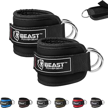 Beastpowergear Padded Ankle Strap Single & Pair for Cable Machine, Kickbacks, Glutes, Abs and Hip Workouts, Leg Extensions Adjustable strap for Men Women