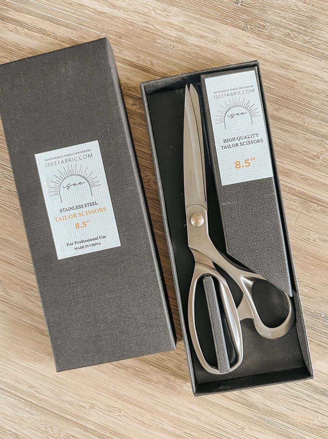 ISEE FABRIC Sewing Scissors 8.5''x.10" Inches Thick Stainless Steel Blade, Professional Scissors for Fabric & Clothing, Tailoring Scissors with Zinc Alloy Handle, Matte Silver - 4 1/4in. Cut Length