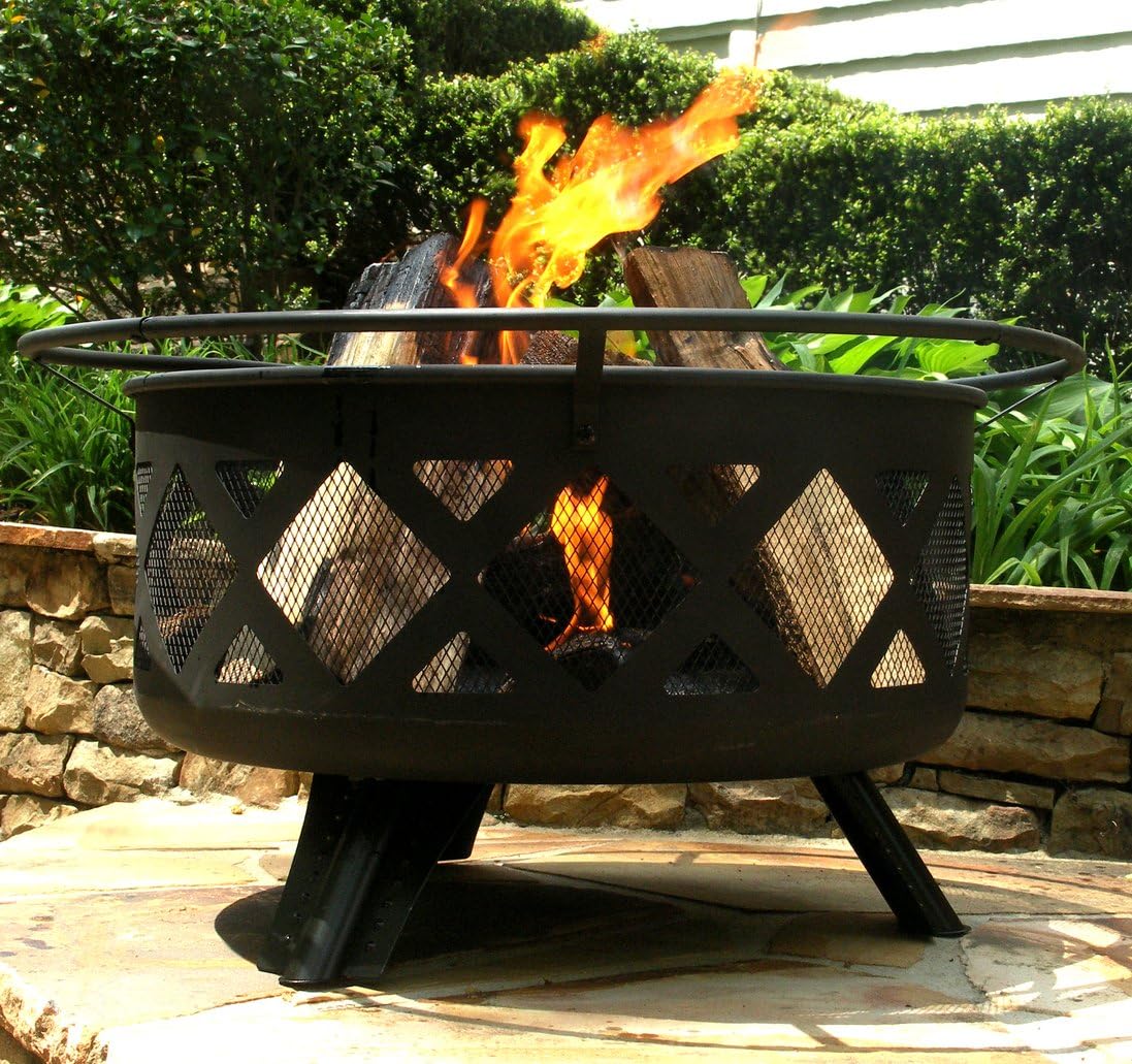 Catalina Creations 29.5” Crossfire Fire Pit | Removable Cooking Grill | Fire Pit Outdoors | Campfire Grill