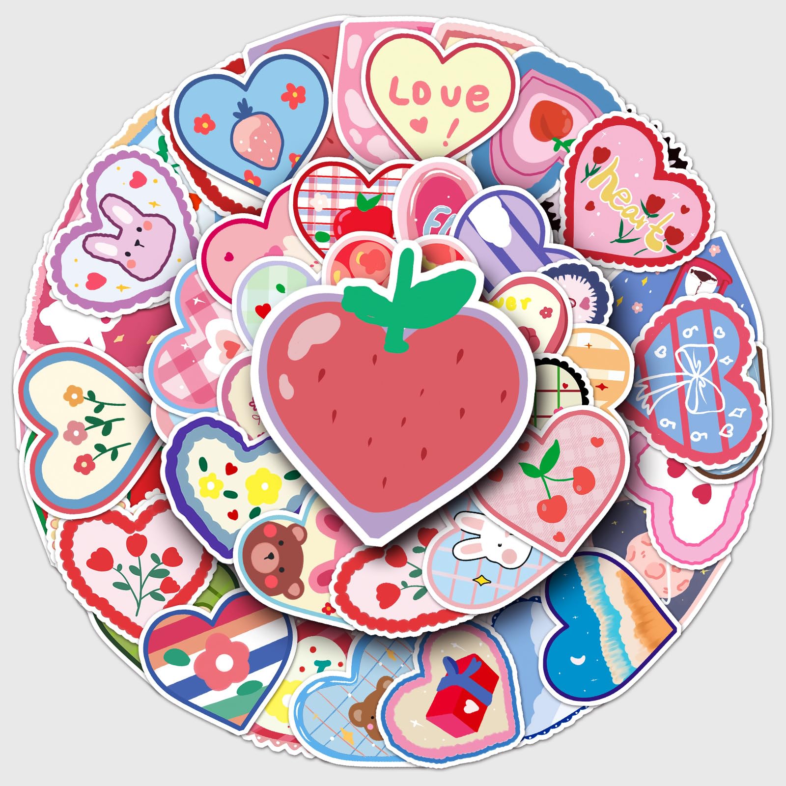 50Pcs Love Stickers Laptop Car Scrapbook Phone Skateboard Suitcase Luggage Bike Heart Stickers Vinyl Waterproof Aesthetic Personalised Stickers for Teens Boys Girls Adults Children