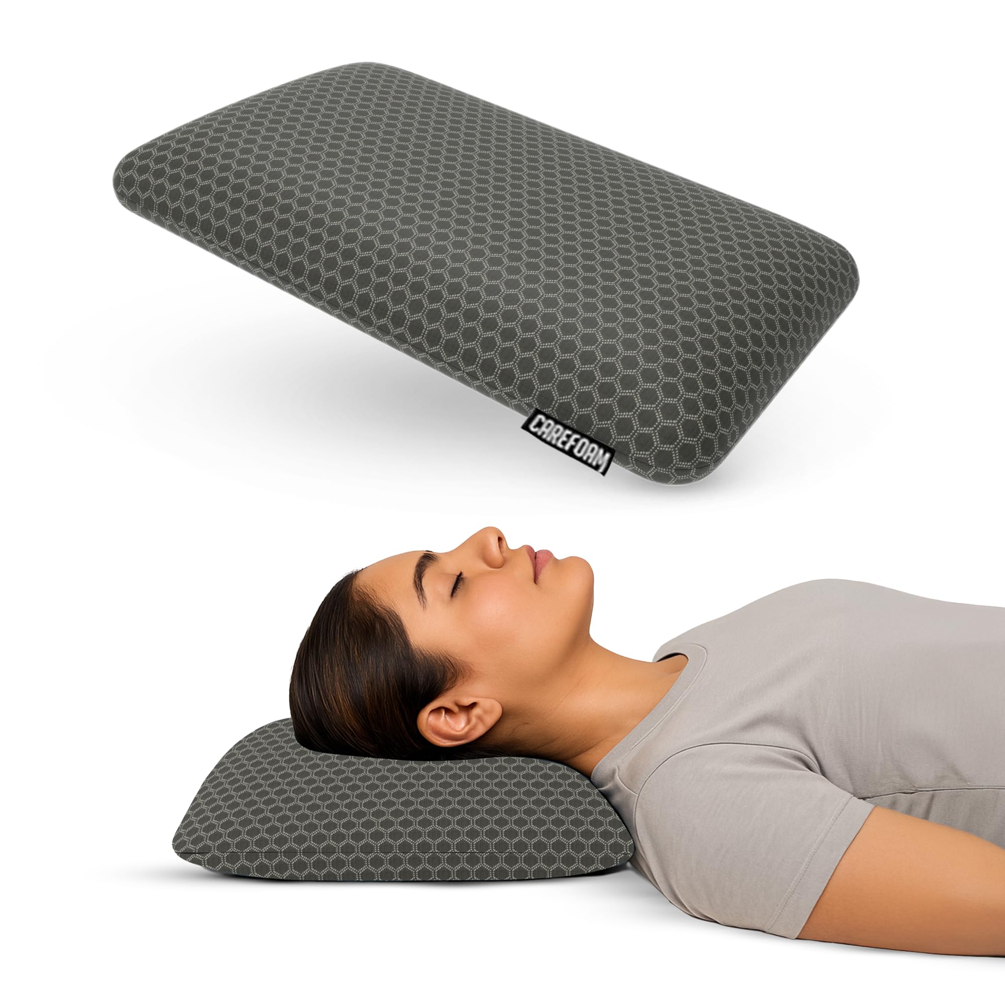 CareFoam Orthopedic Memory Foam Pillow for Comfortable Sleep, Neck & Shoulder Pain Relief with Removable Zipper Black Jacquard Cover 20 x 13 x 4 Inch Pack of 1