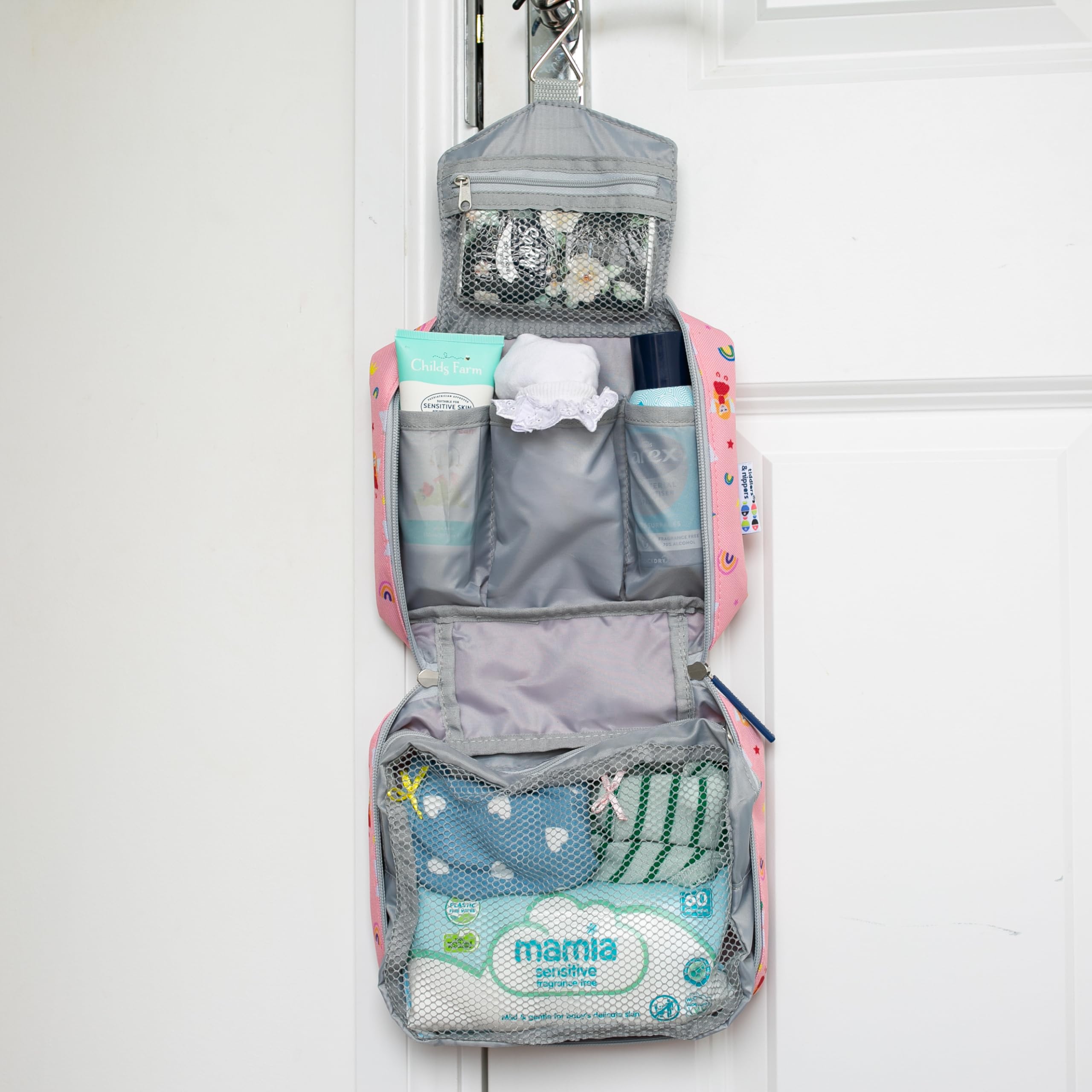 Sac de Lavage de Voyage pour Enfants Suspendu Organisateur Léger Extensible avec Compartiment zippé Poignée Crochet Fées