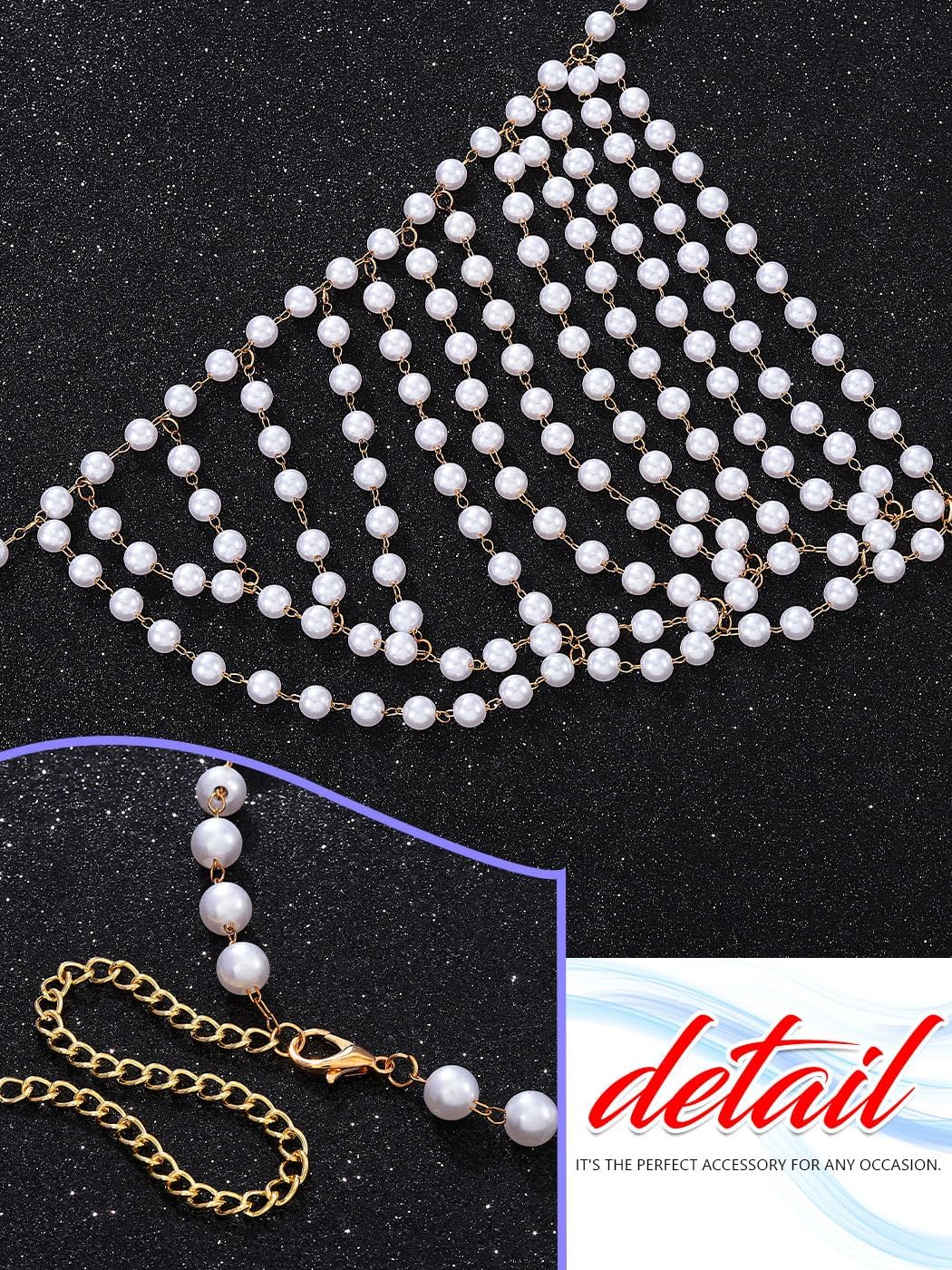 REETAN Pearl Bra Chain Bikini Fashion Chest Accessories for Women