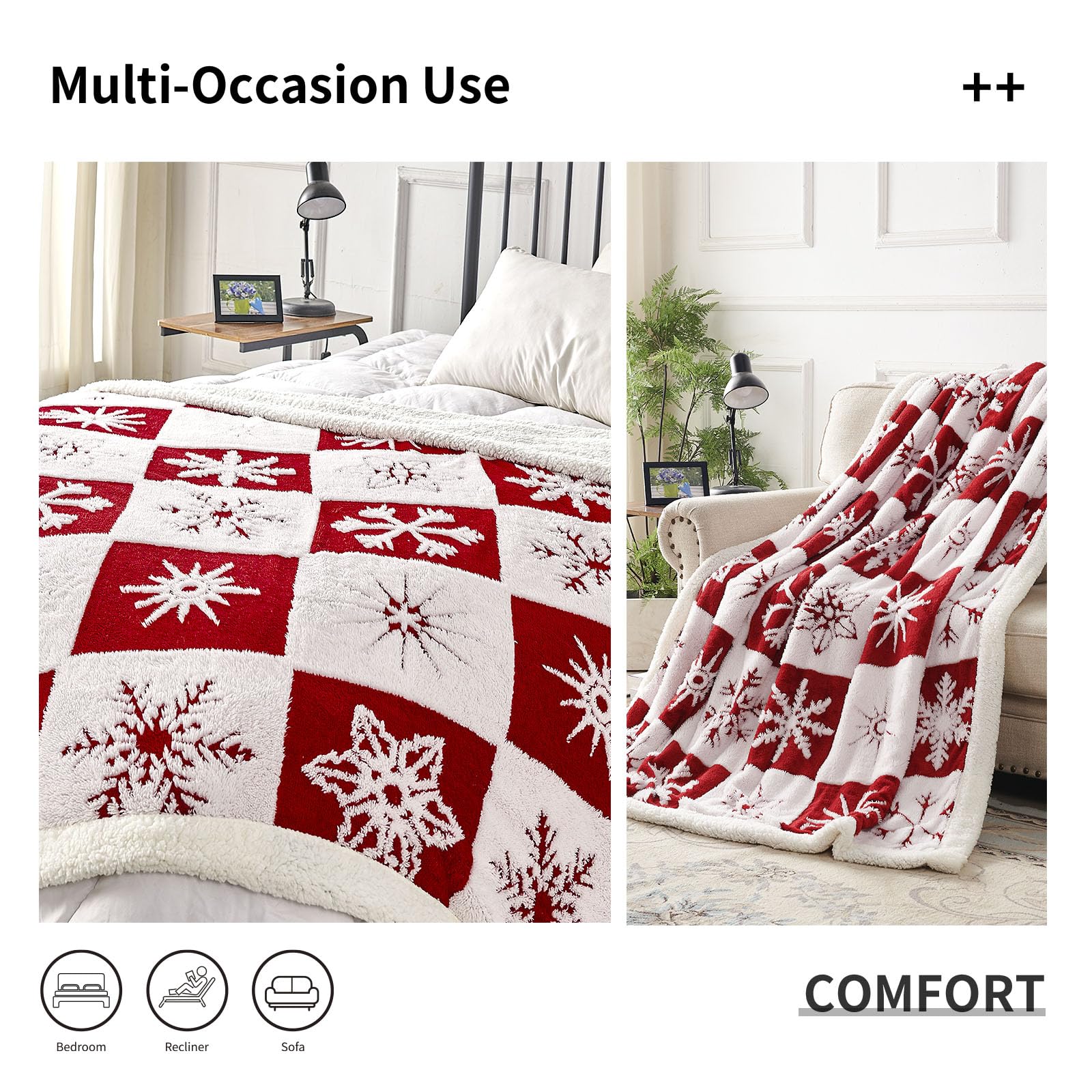 EAQ Plaid Coperta Pile 130x150 cm, Coperta Termica, Coperta Pile Matrimoniale in Morbida e Spessa, Coperta in Pelliccia Sintetica per Divano e Letto (Rosso Natale, 130x150CM)