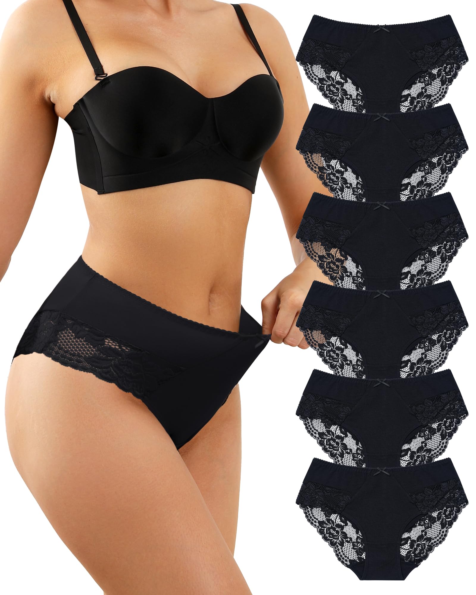Levao 6er Pack Unterhosen Damen Baumwolle Slips mit Spitze Mittel Taille Unterwäsche Frauen Bequeme Soft Panties Mehrpack S-XL