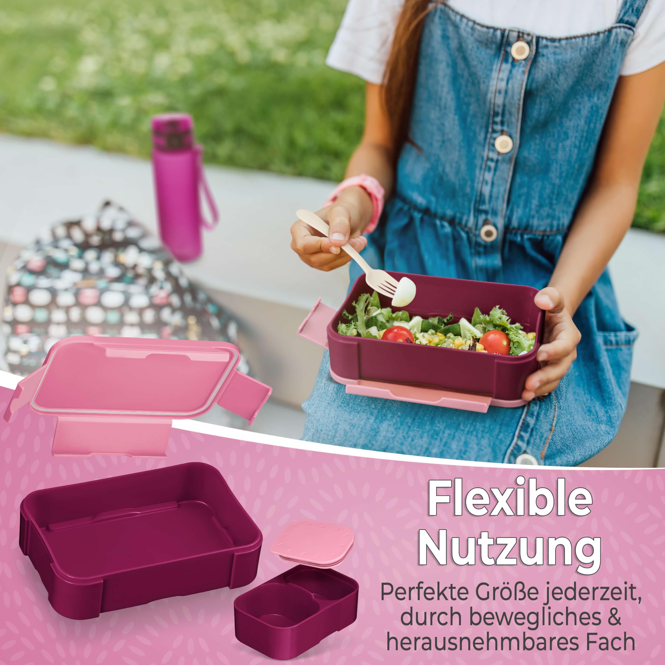 My Vesperbox - Mini Lite Set – Bento Box & Trinkflasche 750ml – Lunchbox mit variablen Fächern – Brotdose für Kinder – auslaufsicher, BPA-frei – ideal für Schule & Kindergarten