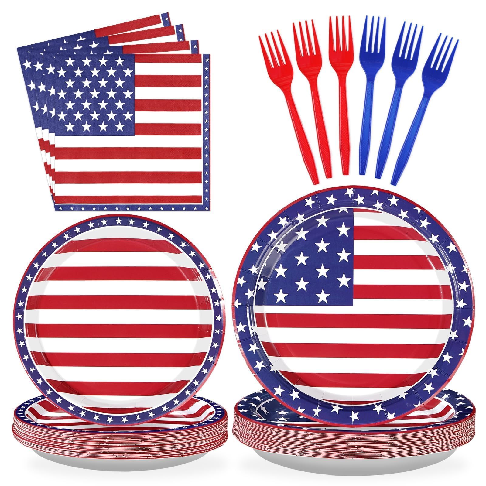 96Pcs 4th of July Patriotic Anniversary Party Supplies Serve 24