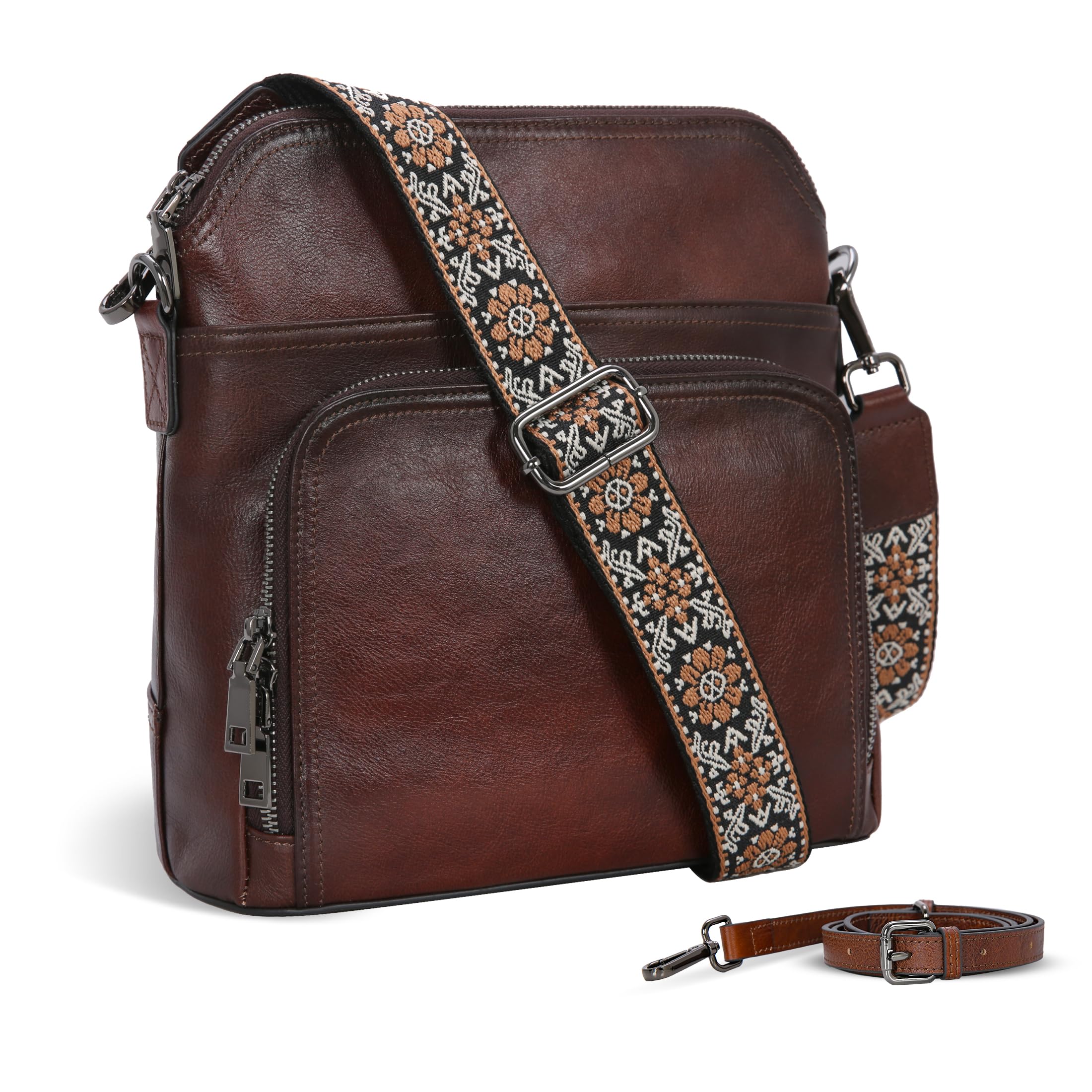 Iswee Leather Crossbody Bags for Women Multi Pockets