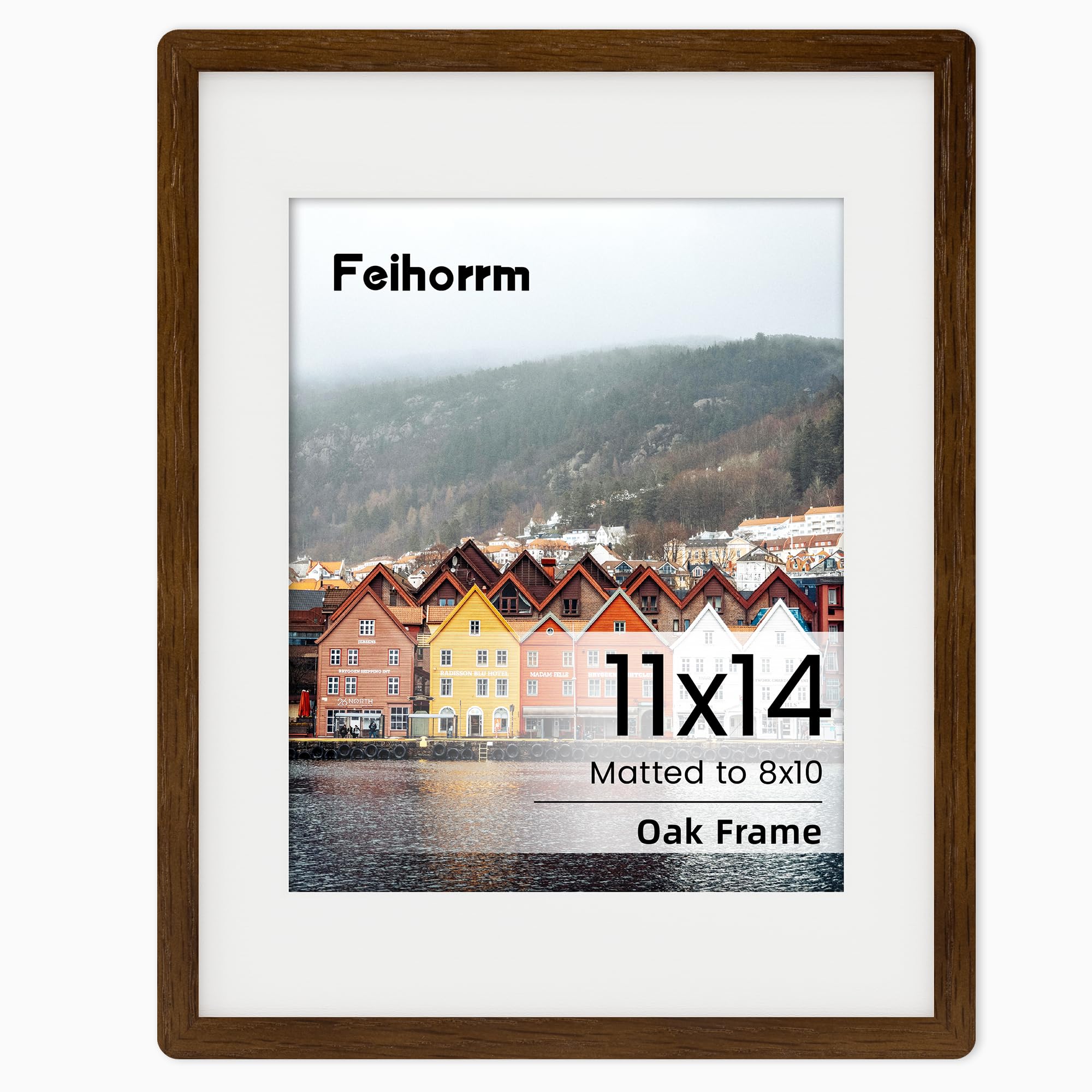 11x14 Picture Frame Natural Walnut Solid Wood Photo Frame with HD Tempered Glass, Handcrafted Wooden Rounded Corner 11x14 Frame Matted to 8x10 Photo Frame, Horizontal Vertical Wall Mounting Display
