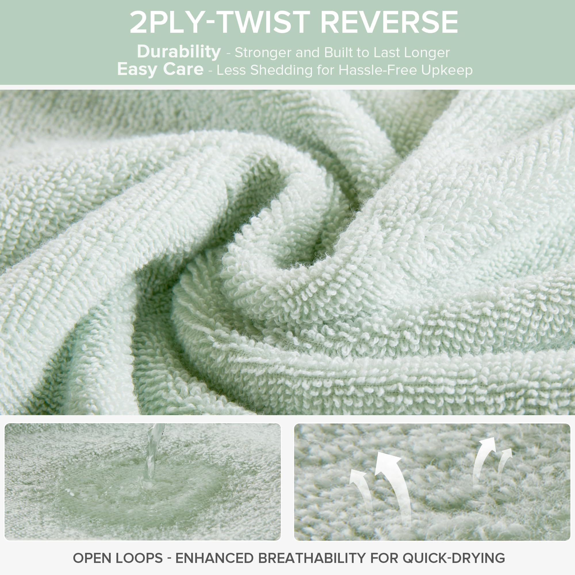 Comfort Spaces Set da 6 pezzi (2 teli da bagno, 2 asciugamani, 2 salviette), 100% cotone ad asciugatura rapida, leggero e morbido, verde marino