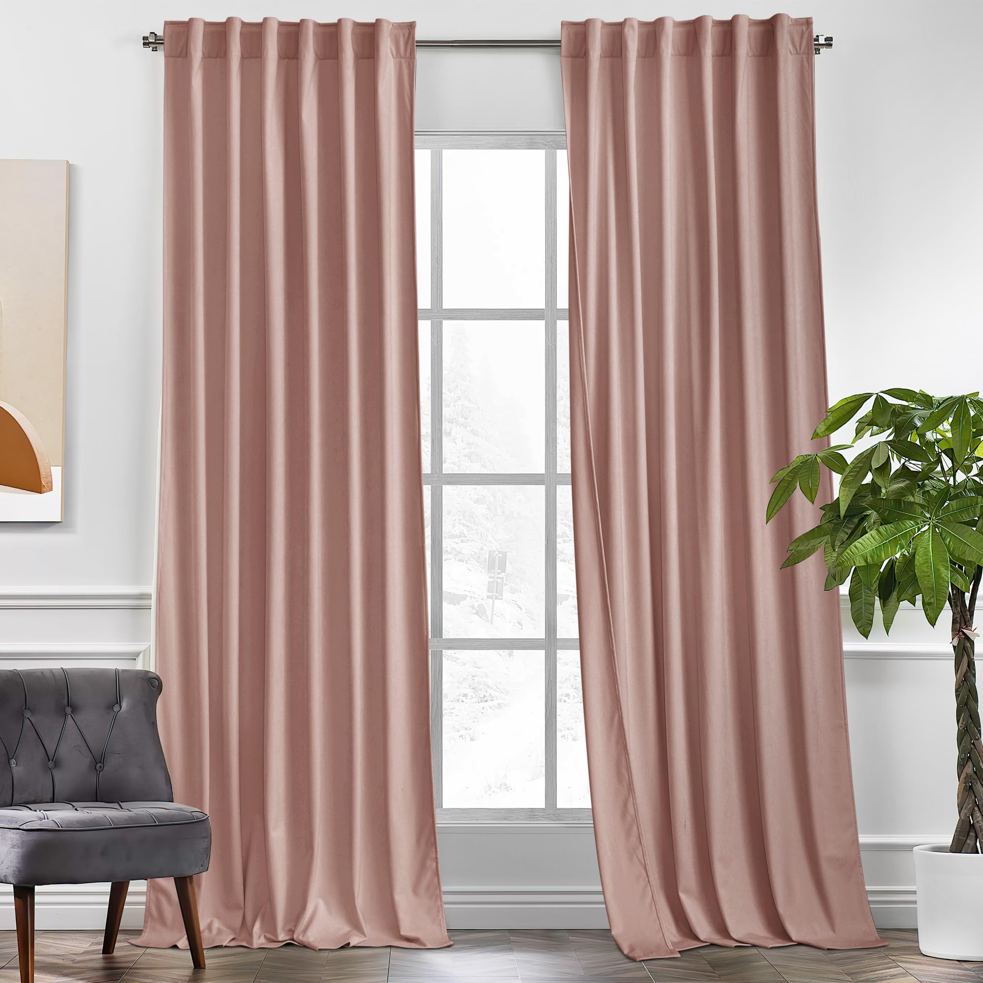KGORGE Velvet Curtains Pink Blackout 90 inches 2 Panels for Bedroom