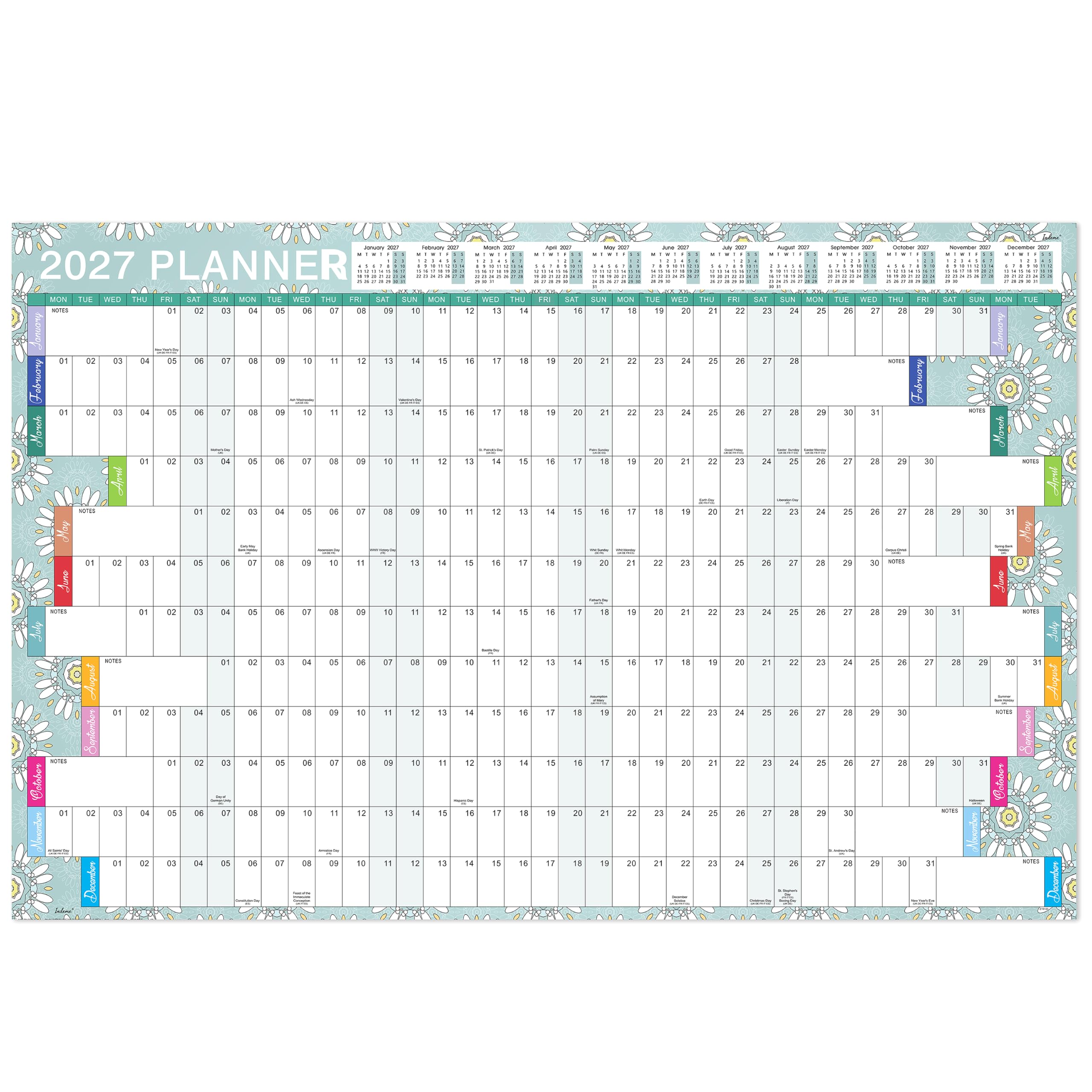 2027 Wall Planner Yearly A1 Size ‘Retro Daisy’, 88 x 57 cm