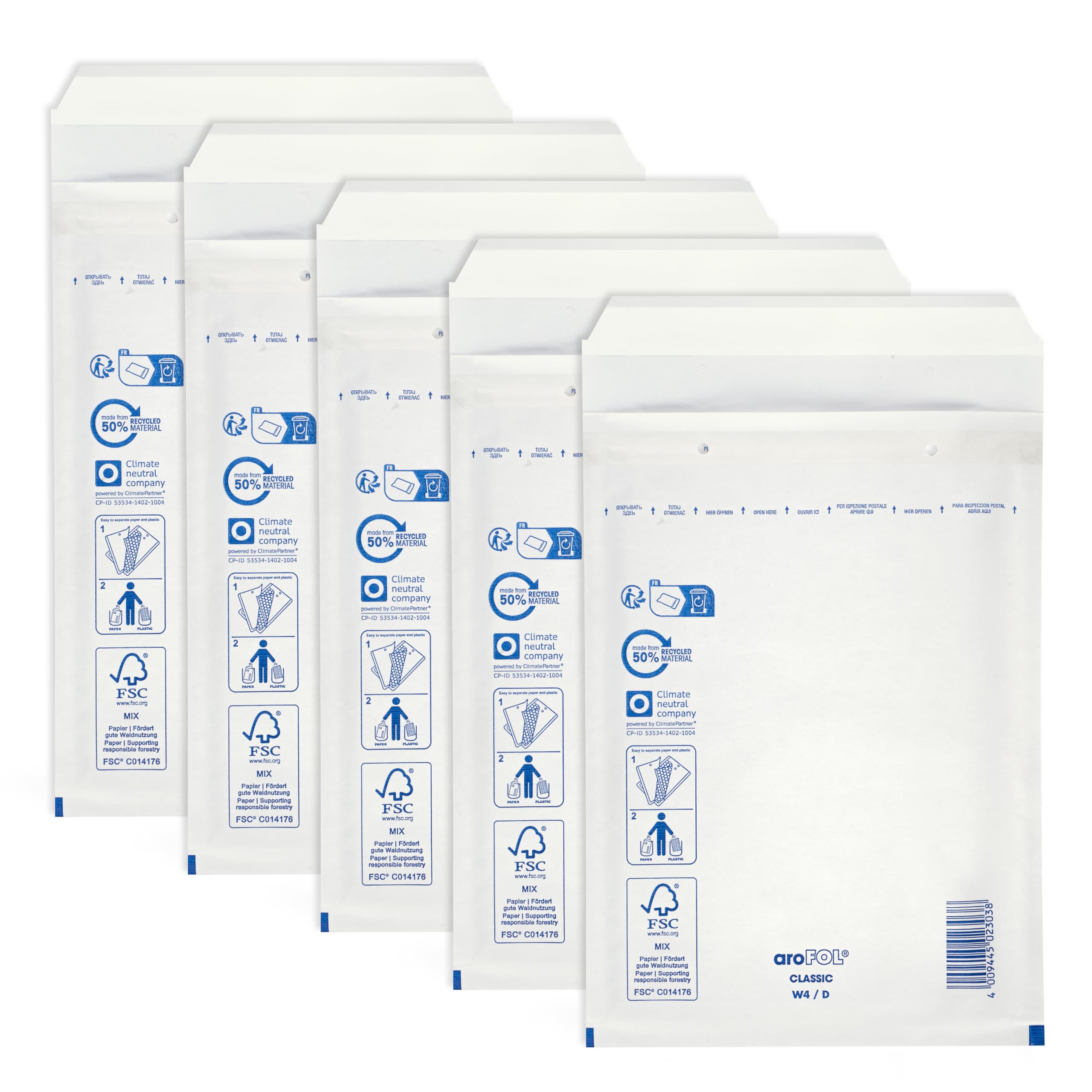 ÖKI Bubble Envelopes with Adhesive Strips, Pack of 5, C5 Padded Envelopes, White