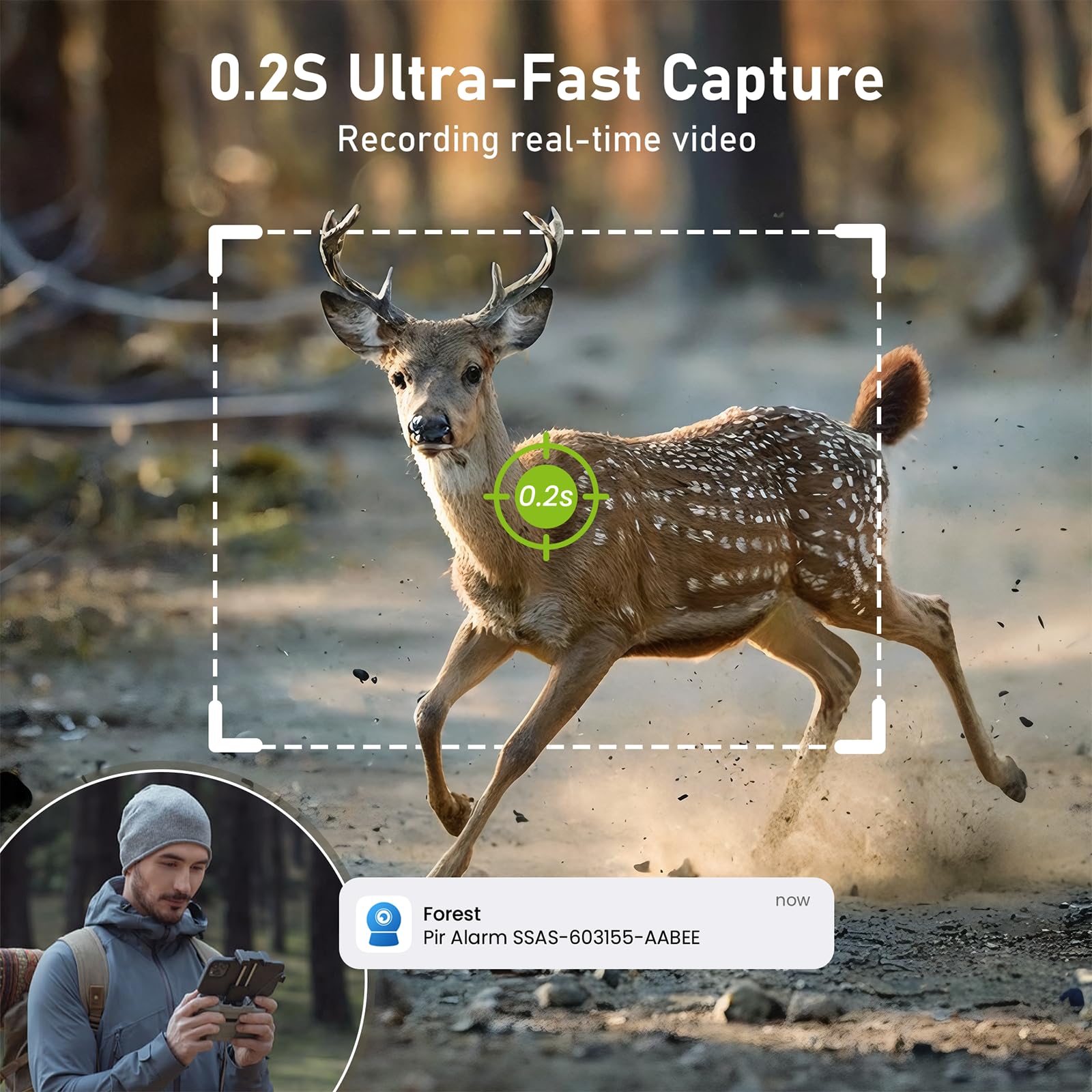 Camera Chasse 4G, Batterie 12000mAh, 2K+2K Double Caméra 4G Autonome,Camera 4G Solaire Exterieur avec détection de Mouvement,Vision Nocturne Couleur,Suivi Automatique,IP66（sans Panneau Solaire） Image du produit 4