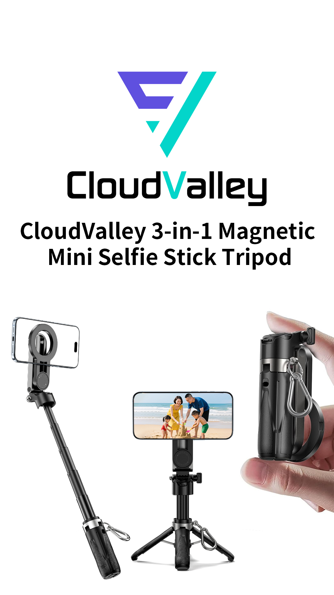 JJC Magnetische selfiestick, 40 inch uitschuifbare telefoonstatief met draadloze afstandsbediening voor iPhone 15 14 13 12 (MagSafe-montage) en Samsung HUAWEI Google-smartphones en meer (wit