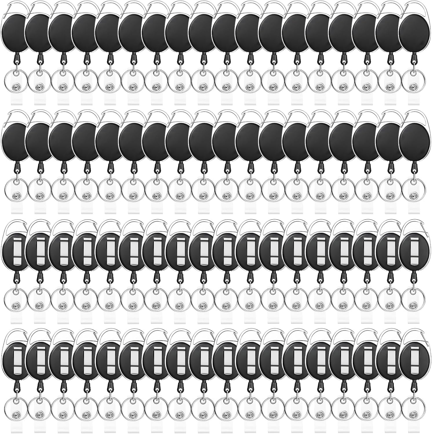72 Pack Badge Reels Retractable Badge Holders with Clip Key Ring Liubeili Name ID Badge Clips Keychain for Nurse Doctor Employee Worker, Black
