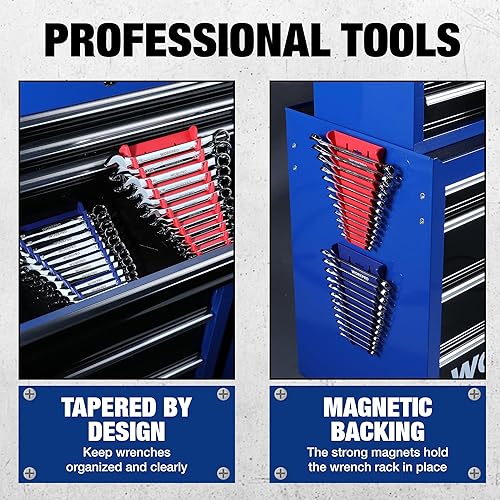 Miniatura 9 de WORKPRO Paquete de 2 organizadores magnéticos para llaves, juego de 12 soportes para llaves para caja de herramientas, bandejas de herramientas SAE