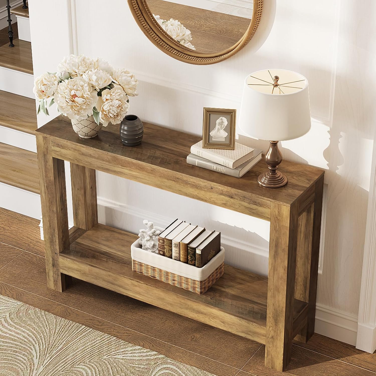 Tohomeor Farmhouse Console Table, 2-Tier Wood Sofa Table Behind Couch Narrow Entryway Accent Table for Entrance, Hallway, Living Room, Foyer - Image 6
