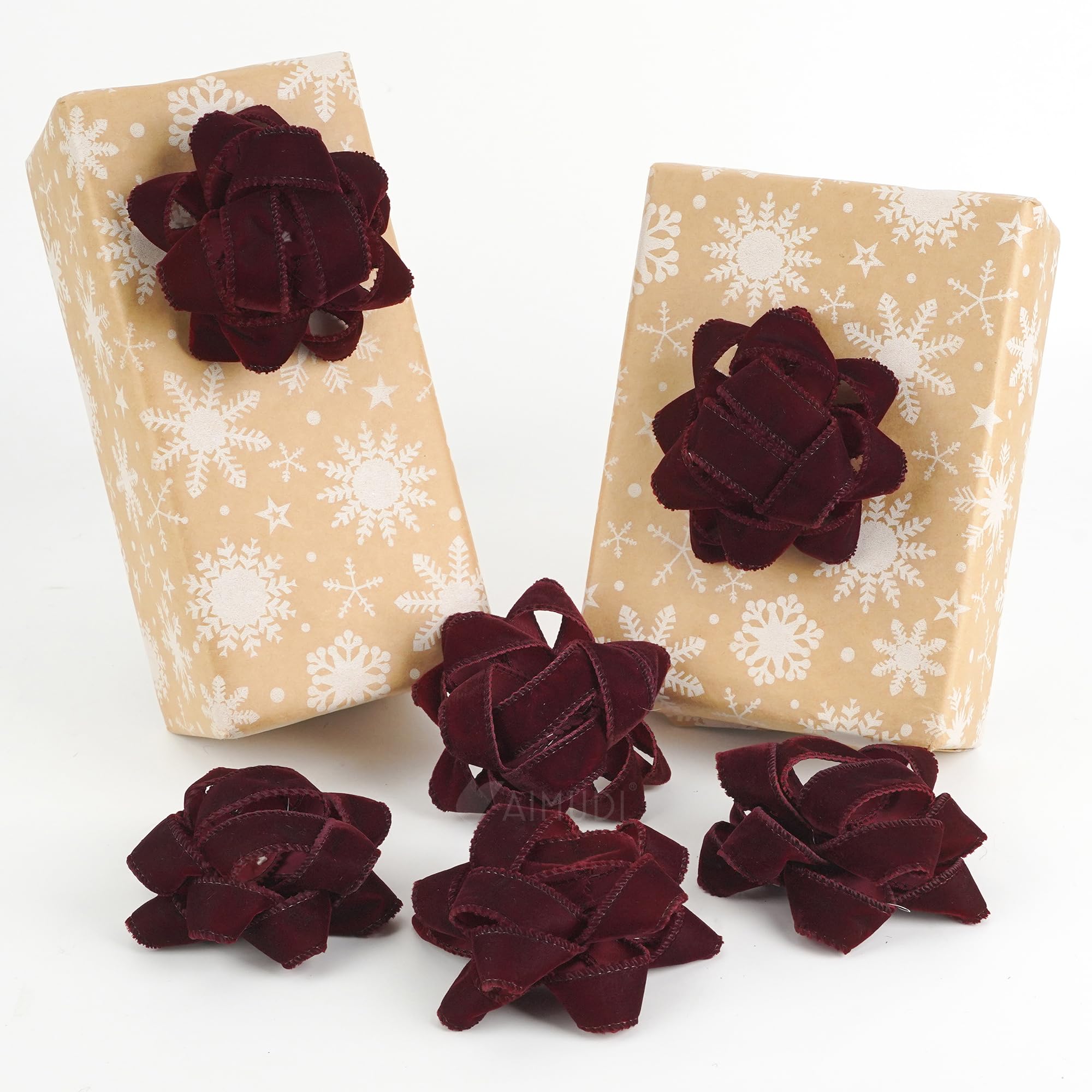 AIMUDI Geschenkschleifen aus Samt mit Draht, 11,4 cm, Weihnachtsschleifen für Geschenkverpackungen, selbstklebende Geschenkpapierschleifen für Party, Urlaub, Weihnachtsdekoration, 6 Stück