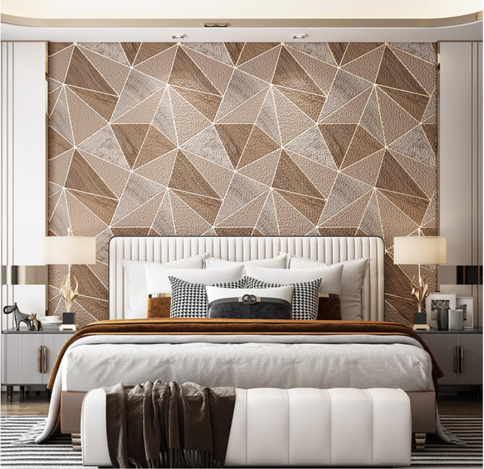 Papel Pintado no Tejido Gris Oscuro con diseño geométrico, Rollo de Papel Tapiz Flocado 3D para decoración de Dormitorio, Sala de Estar, TV, 0,53 × 9,5 m