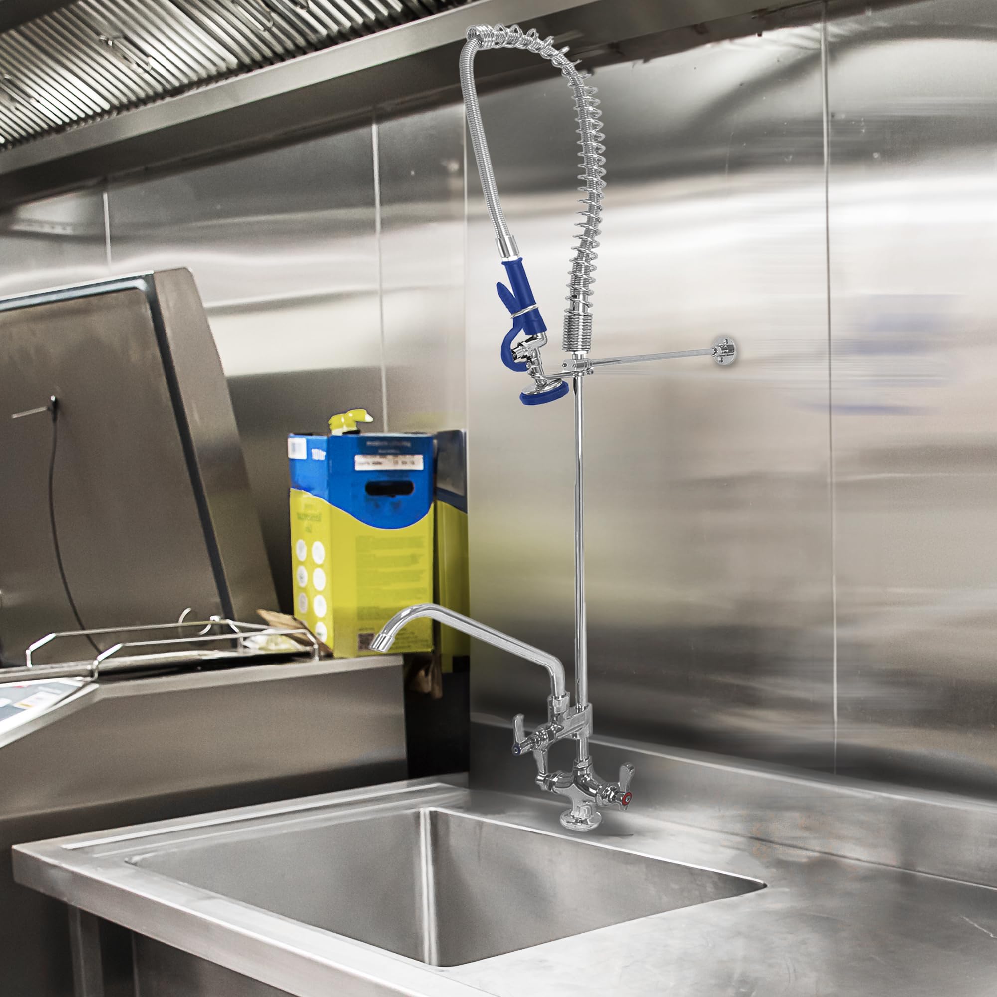 Grifo de Prelavado Comercial para Fregadero de Cocina Lavabo con Gancho Rociador Manguera Flexible y Grifo Adicional de Acero Inoxidable y Latón con Soporte de Pared y 2 Conectores Grifo GRATIS