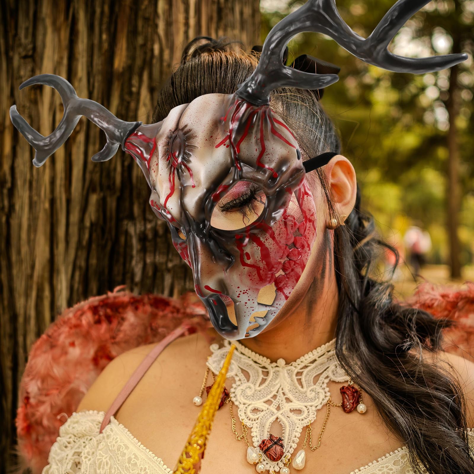 Abaodam Realistische Gehörnte Maske aus Rp Foam, Abnehmbar, für Halloween